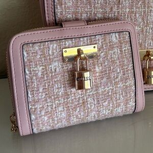 Guess Pink Tweed Wallet with Gold Accent